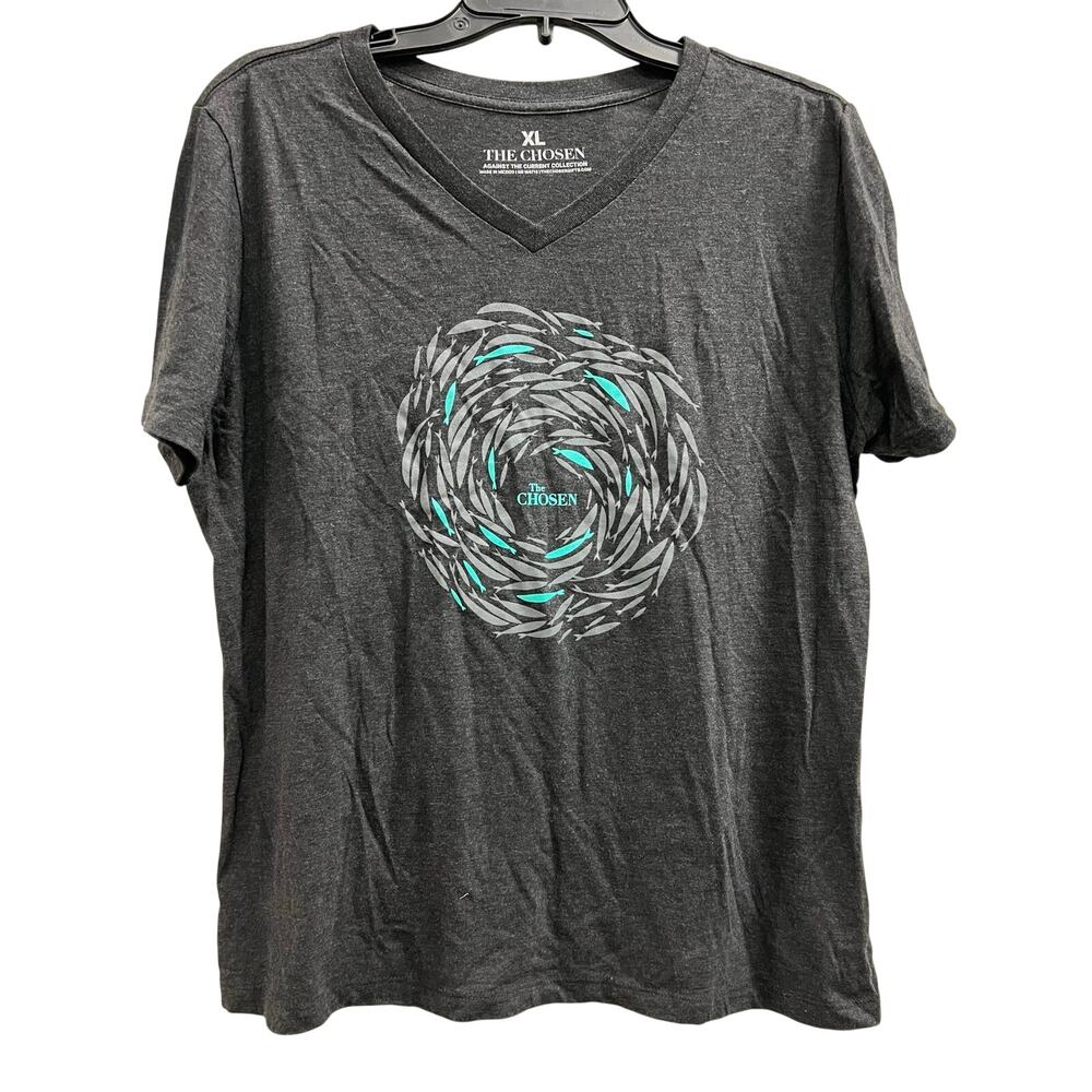 charcoal heather "Against the Current" V-neck Tee The Chosen 
 SZ XL